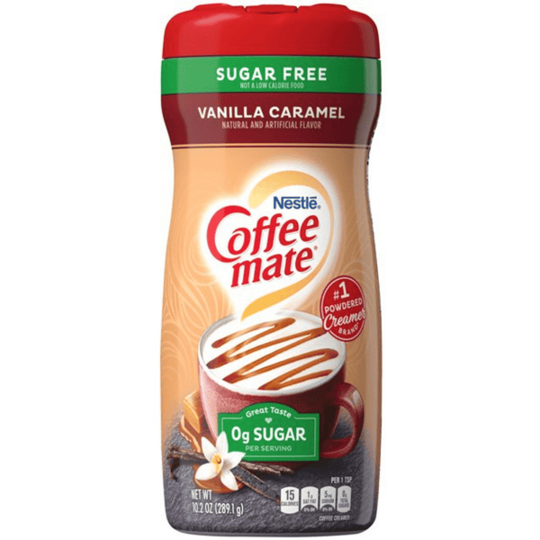 nestle coffee mate sugar free vanilla caramel powder coffee creamer 289g front